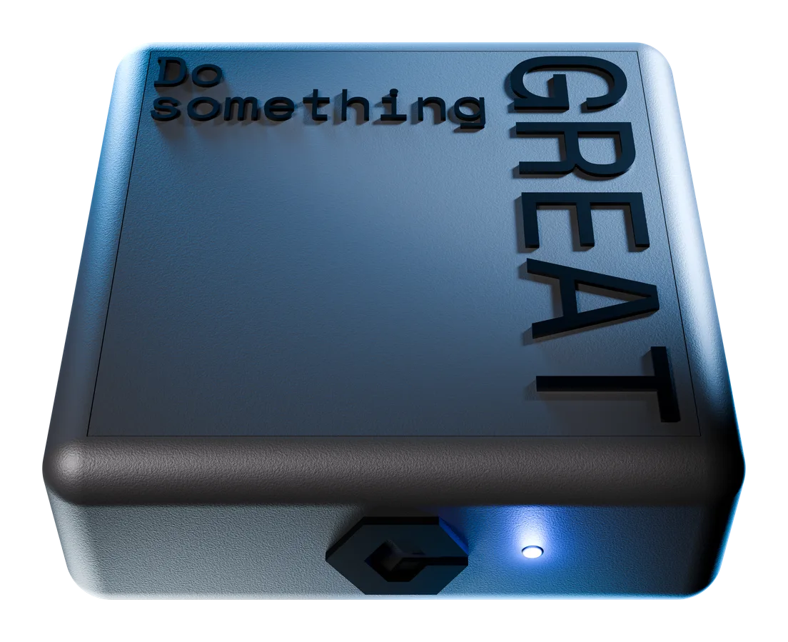 FocusField, the small dark physical device with its actual embossed top and blue indicator.